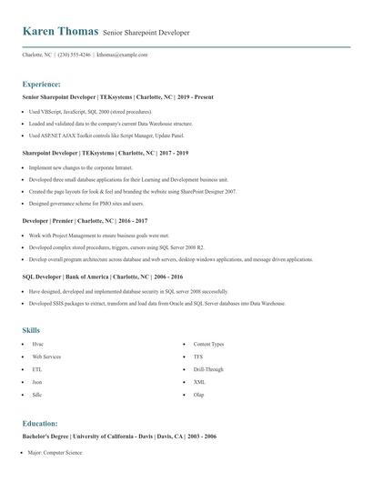 Senior Sharepoint Developer Resume