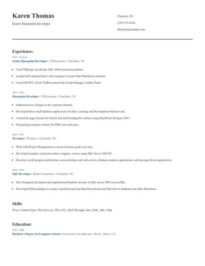 Senior Sharepoint Developer Resume