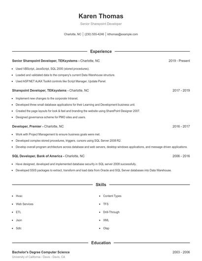 Senior Sharepoint Developer Resume