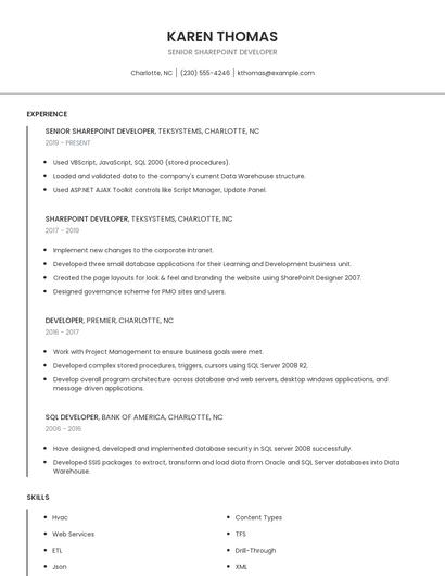 Senior Sharepoint Developer Resume