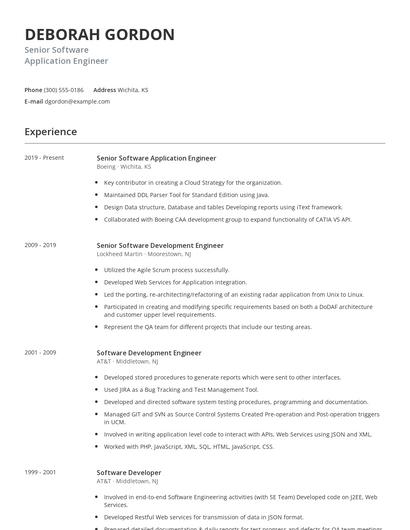 Senior Software Application Engineer Resume