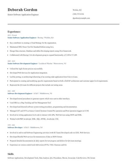 Senior Software Application Engineer Resume