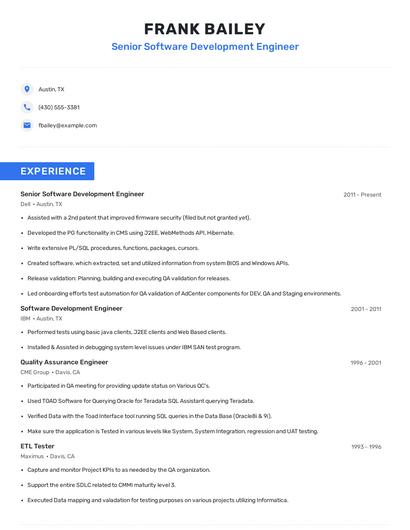 Senior Software Development Engineer Resume