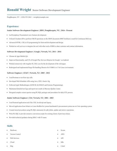 Senior Software Development Engineer Resume