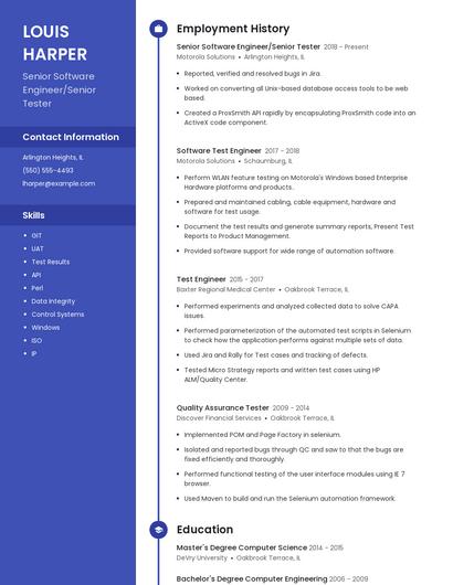 Senior Software Engineer/Senior Tester Resume