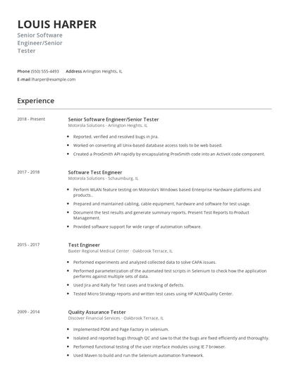 Senior Software Engineer/Senior Tester Resume
