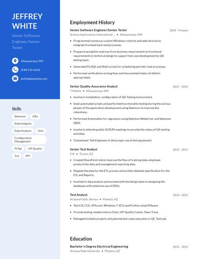 Senior Software Engineer/Senior Tester Resume