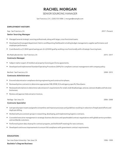 Senior Sourcing Manager Resume