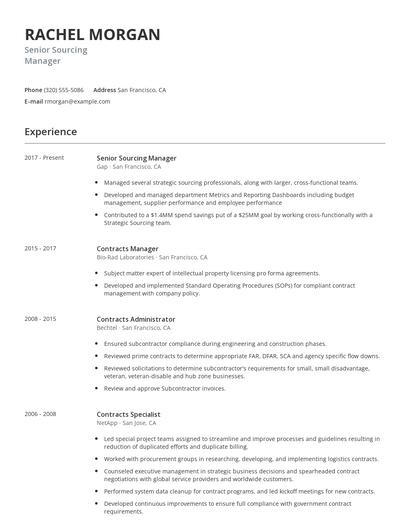 Senior Sourcing Manager Resume