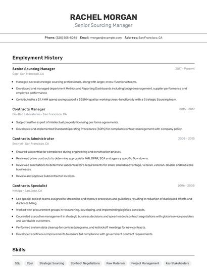 Senior Sourcing Manager Resume