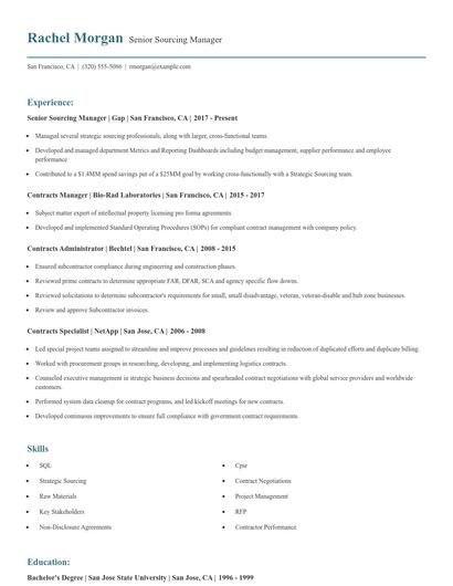 Senior Sourcing Manager Resume