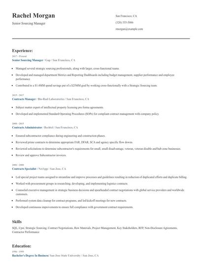 Senior Sourcing Manager Resume