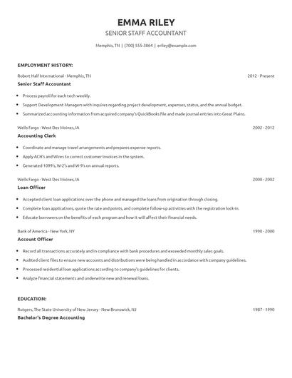Senior Staff Accountant Resume