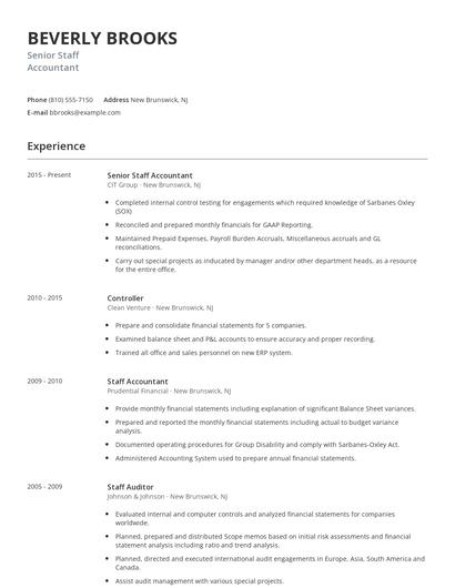 Senior Staff Accountant Resume