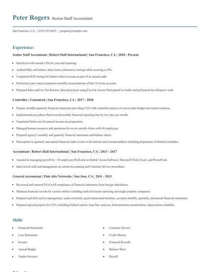 Senior Staff Accountant Resume