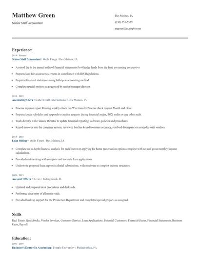 Senior Staff Accountant Resume