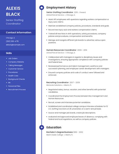 Senior Staffing Coordinator Resume