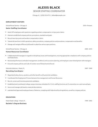 Senior Staffing Coordinator Resume
