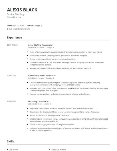 Senior Staffing Coordinator Resume