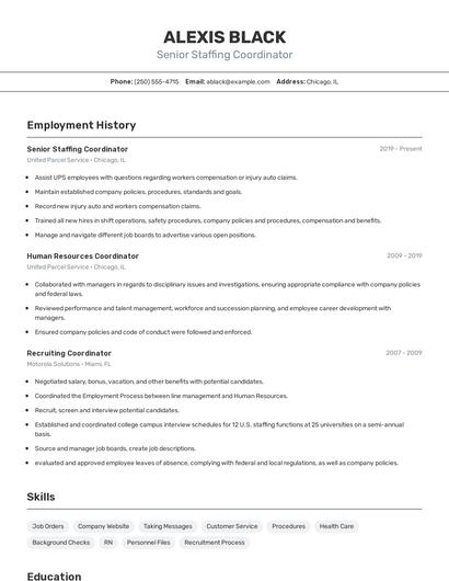 Senior Staffing Coordinator Resume