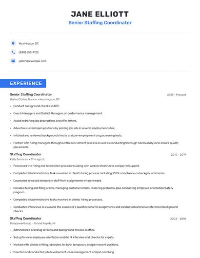 Senior Staffing Coordinator Resume