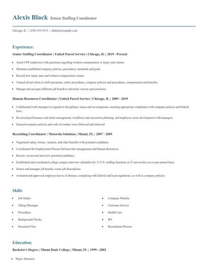 Senior Staffing Coordinator Resume
