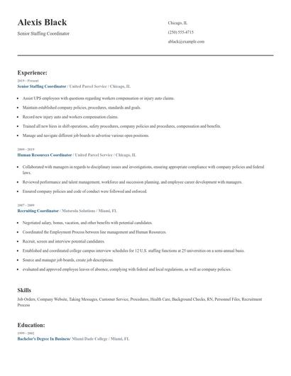 Senior Staffing Coordinator Resume