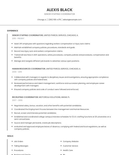 Senior Staffing Coordinator Resume