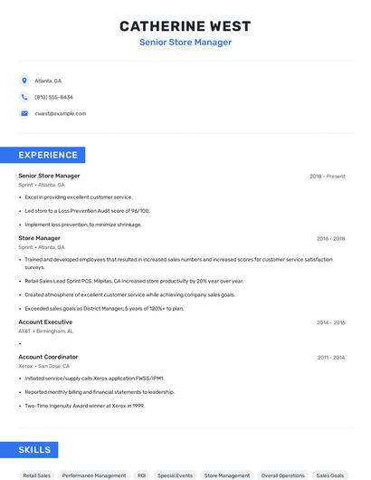 Senior Store Manager Resume