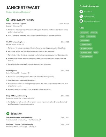 Senior Structural Engineer Resume