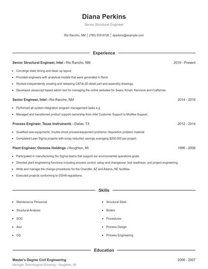 Senior Structural Engineer Resume