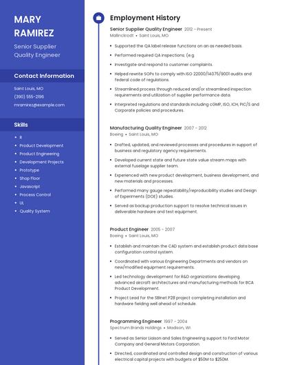 Senior Supplier Quality Engineer Resume