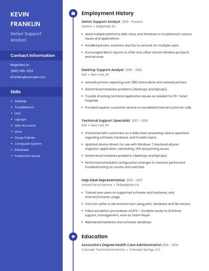 Senior Support Analyst Resume