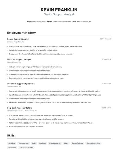 Senior Support Analyst Resume