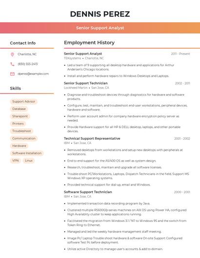 Senior Support Analyst Resume