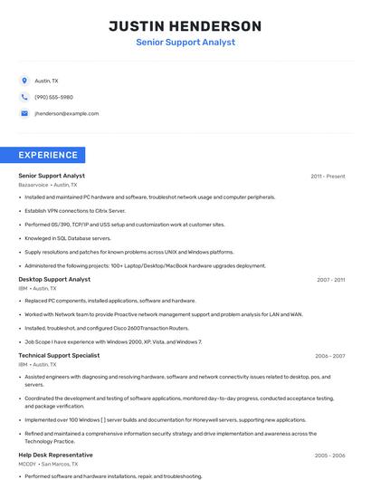 Senior Support Analyst Resume