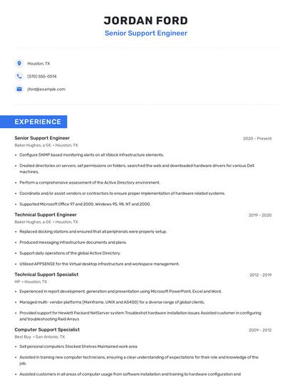 Senior Support Engineer Resume