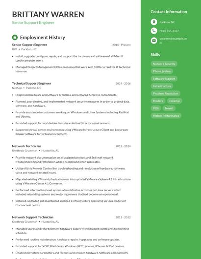 Senior Support Engineer Resume