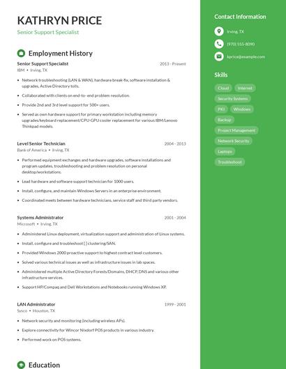 Senior Support Specialist Resume