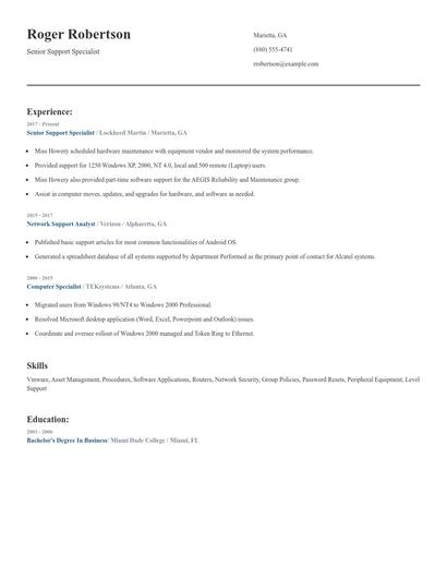 Senior Support Specialist Resume