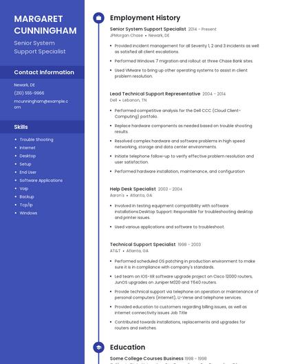 Senior System Support Specialist Resume