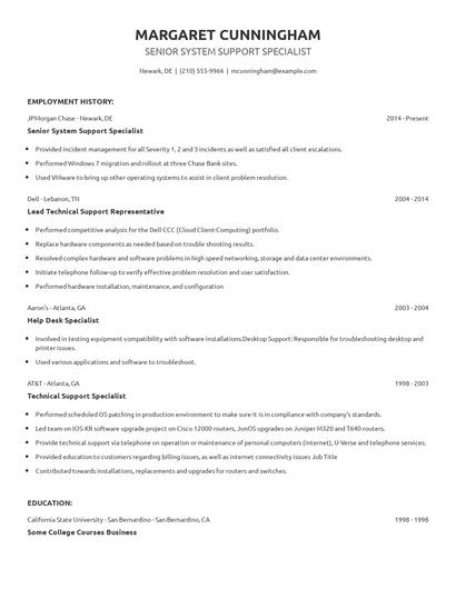 Senior System Support Specialist Resume
