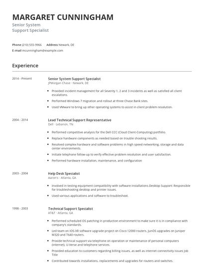 Senior System Support Specialist Resume
