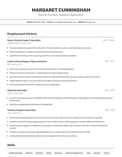 Senior System Support Specialist Resume