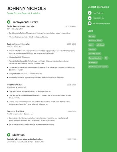 Senior System Support Specialist Resume