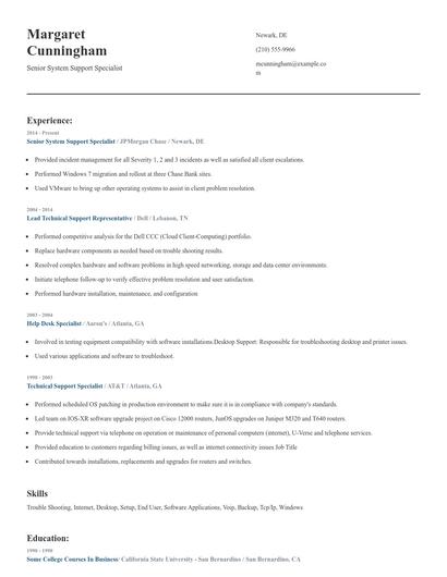 Senior System Support Specialist Resume