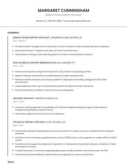 Senior System Support Specialist Resume