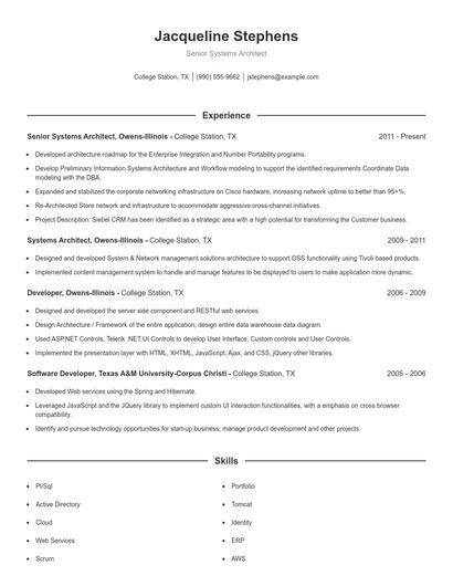 Senior Systems Architect Resume