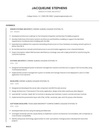 Senior Systems Architect Resume
