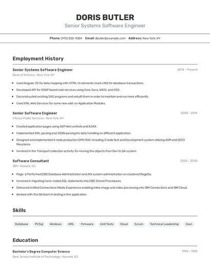Senior Systems Software Engineer Resume